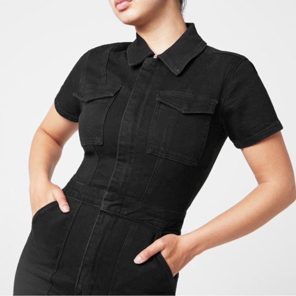 Good American Black Short Sleeve Jumpsuit